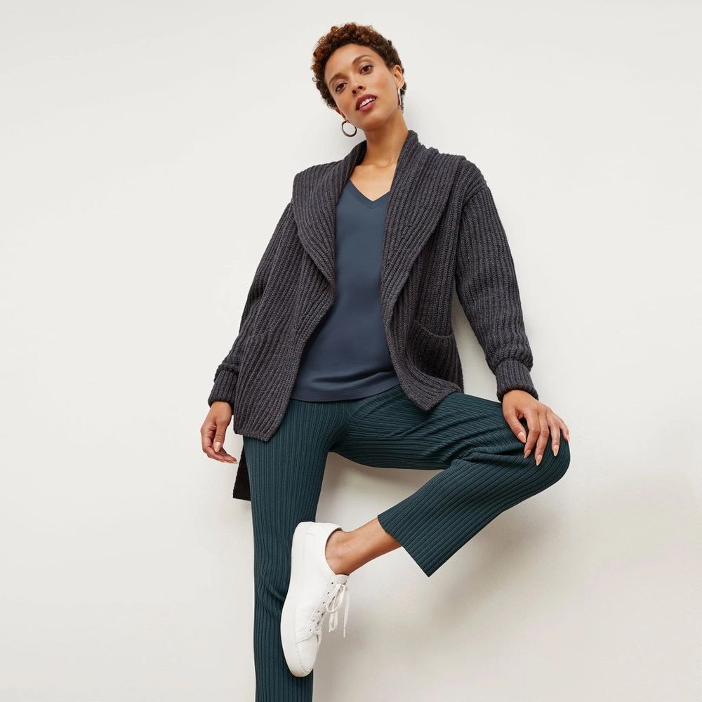 NWT MM Lafleur Cotton Deep Teal Long Sleeve V Neck Top